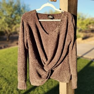 Chenille Angie Front Twist Sweater - Small, Green